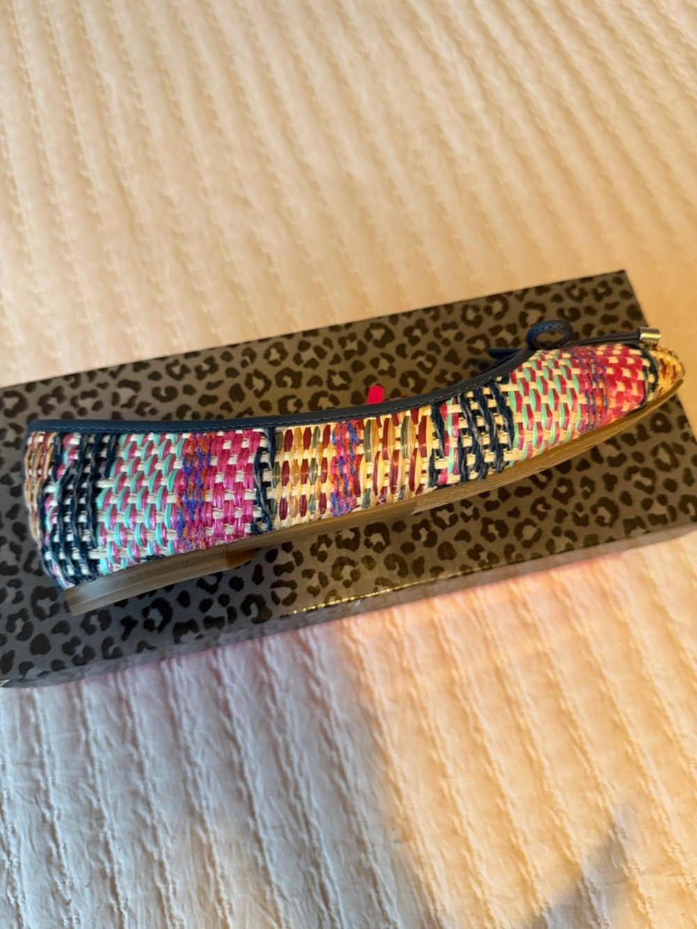 "me too" Pink Multicolor Woven Bow Ballet Flats with Navy Trim 6M    LOVE ❤️ NWT - Picture 7 of 8